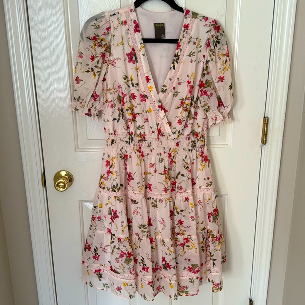 Taylor soft pink floral tiered dress/Spring!